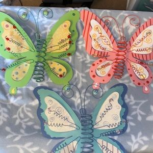 Set of 3 decorative metal butterflies.